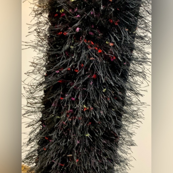 Vtg Black Fuzzy Colored Glitter Sparkly Boa Scarf Wrap - Picture 2 of 9